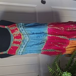 Bohemian embellished Tie-dye Dress L